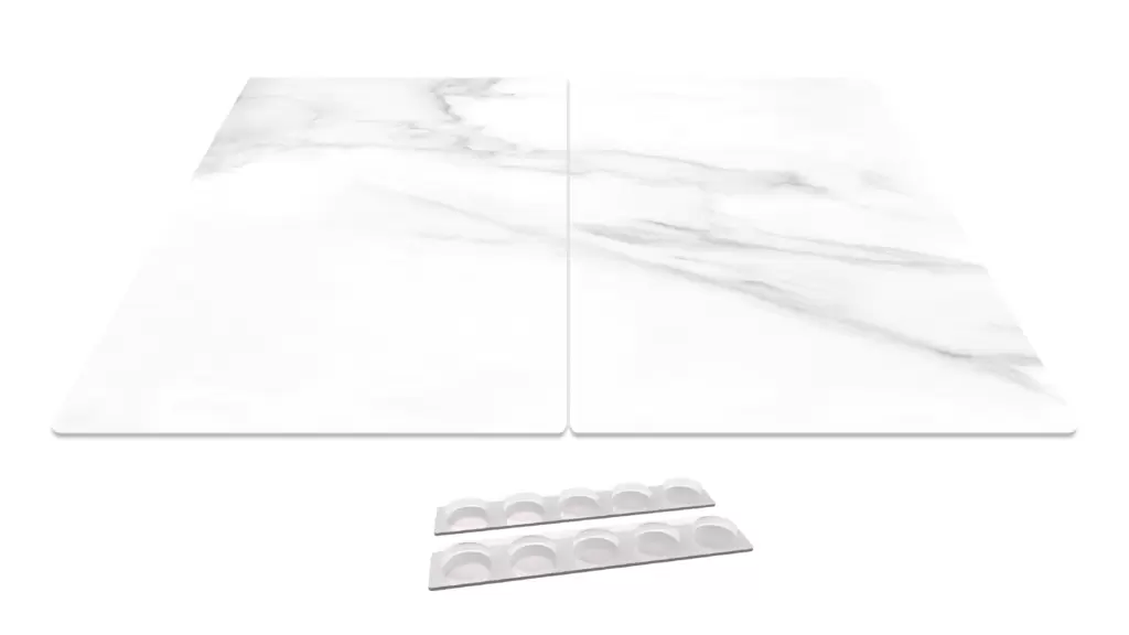 Glas Herdabdeckplatte Schneidebrett WEIßER MARMOR 2er Set Multi-Platte Arbeitsplatte Herdschutz Deko für Küchen Gehärtetes Glas, 2 Stück - 52x30cm