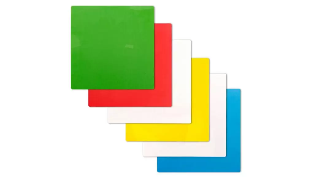 Selbstklebende, elektrostatische, trocken abwischbare Notizzetteln, Sticky Notes – STANDARD-Set (5 Farben), wiederverwendbar