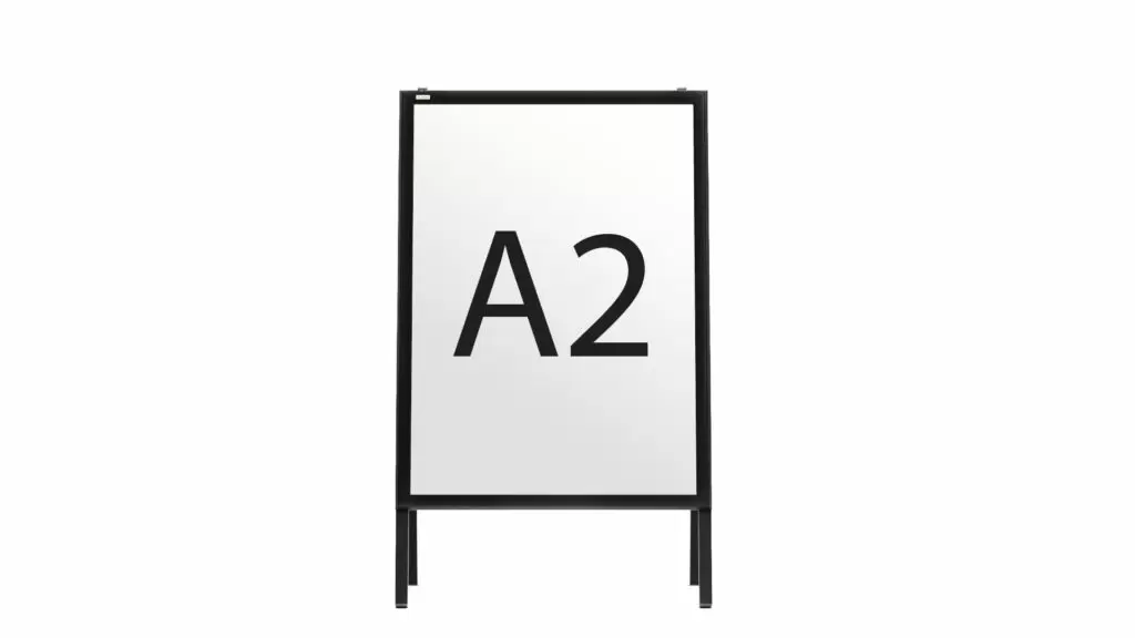 Doppelseitige Werbetafel, Kundenstopper, Größe: A2, in einem schwarzen Aluminiumrahmen, abschließbar