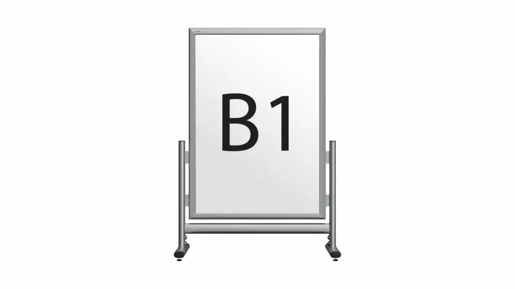 Werbeständer, Größe: B1, doppelseitig in einem silbernen Aluminiumrahmen,  abschließbar