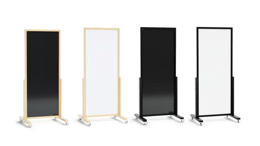 VERT-Whiteboard vertikale magnetische trocken abwischbare mobile Tafel 167x73cm in schwarzem Holzrahmen, Kundenstopper