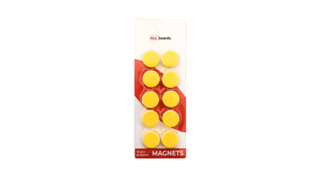 KIDS-Board Set 5 - Schwarze magnetische Kreidetafel 60x40cm, Magnete 20mm 10 Stück Gelb, Tafelkreide 6 Stück