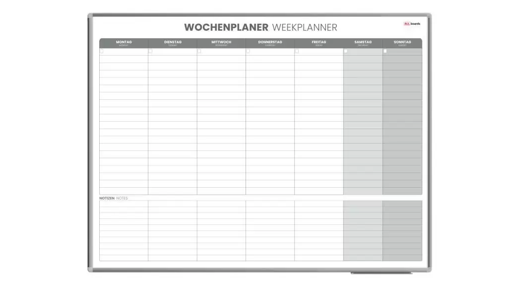 Magnetischer Wochenplaner 120x90cm für Wochensplanungen, einfach zu beschreiben Wochenplaner Wandkalender Memoboard Magnettafel auf Deutsch