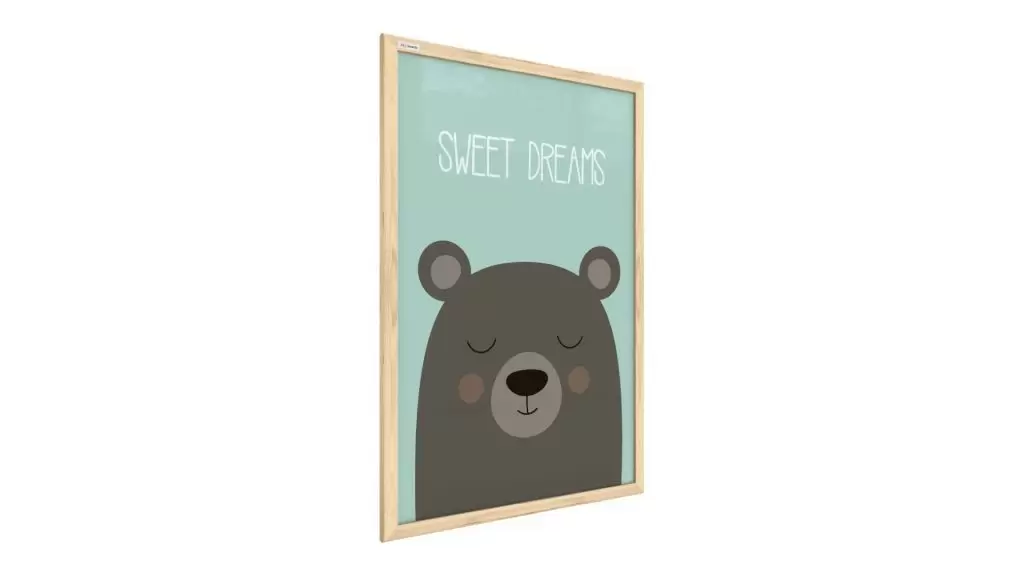 Teddybär „Sweet Dreams“, Pastellfarben, 60x40cm im Naturholzrahmen, Magnettafel