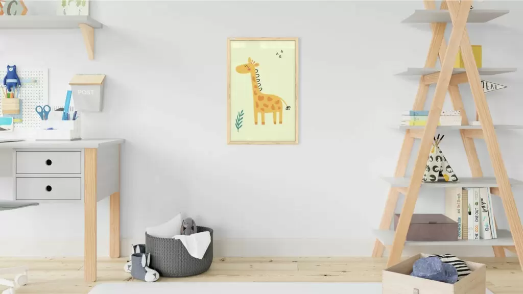 Giraffe, Pastellfarben, 60x40cm im Naturholzrahmen, Magnettafel