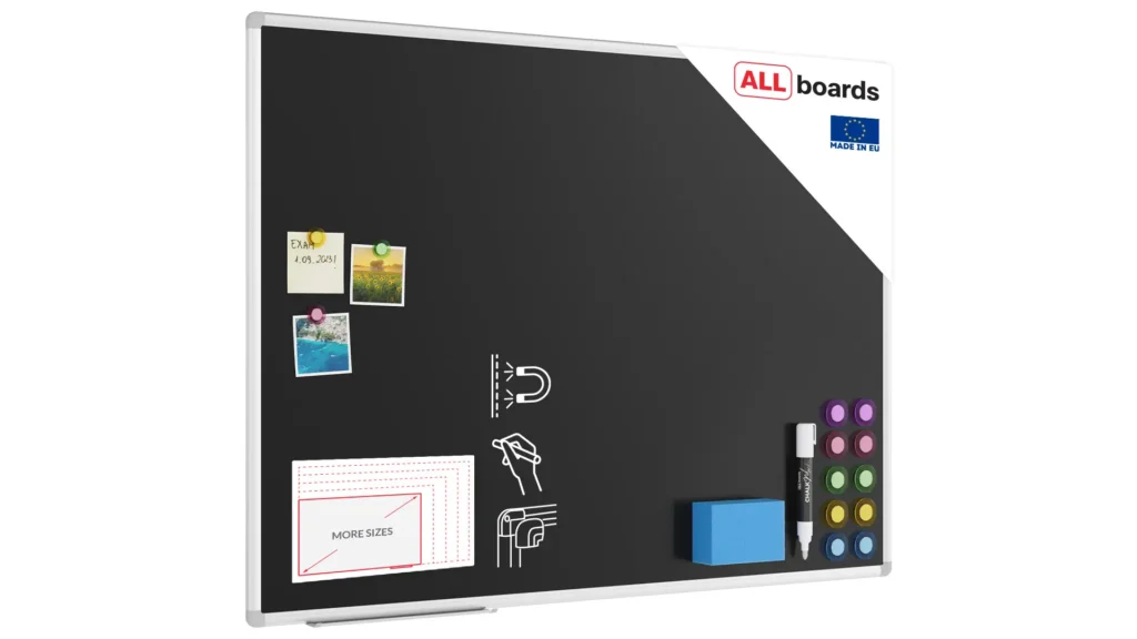 Schwarze magnetische Kreidetafel mit Alurahmen  Premium EXPO 120x90cm