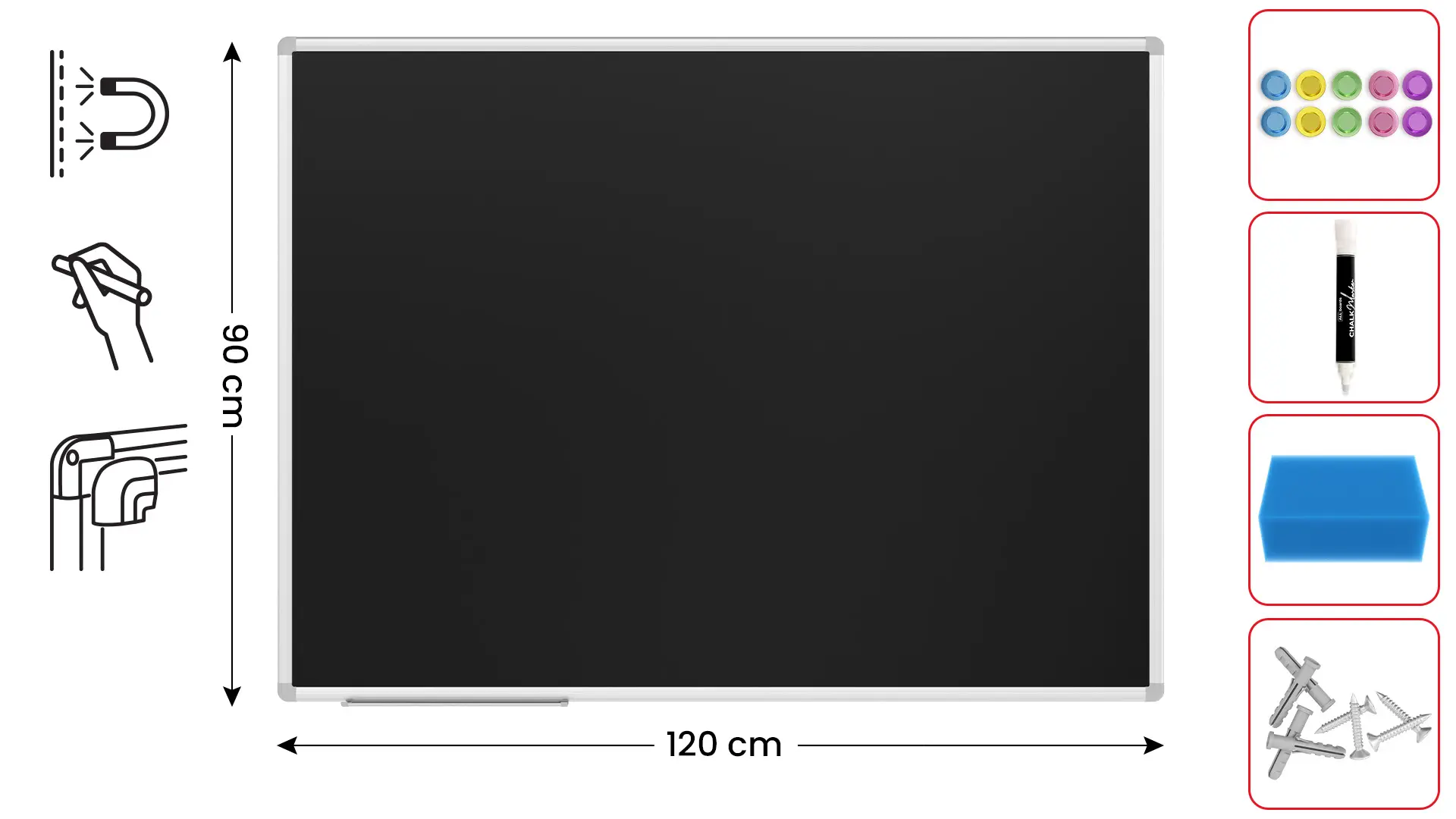 Schwarze magnetische Kreidetafel mit Alurahmen  Premium EXPO 120x90cm