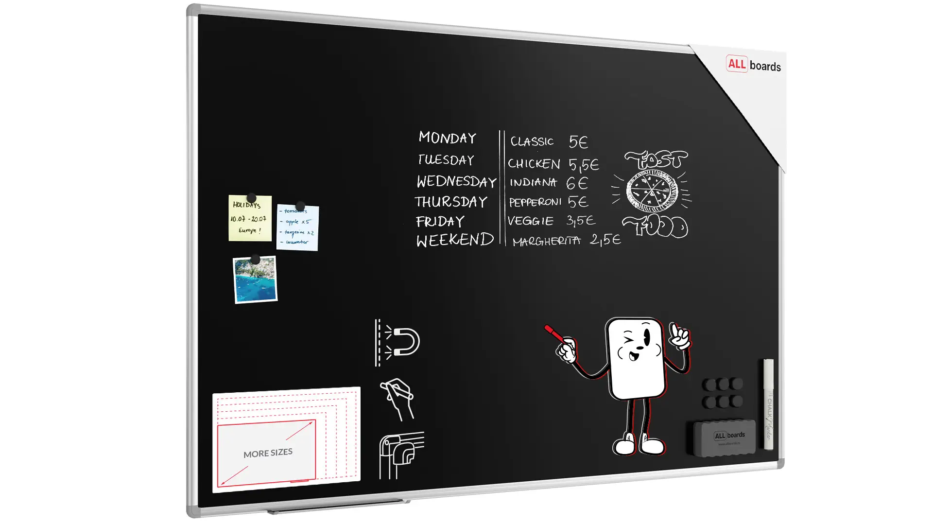 Schwarze magnetische Kreidetafel mit Alurahmen Premium EXPO 150x100cm
