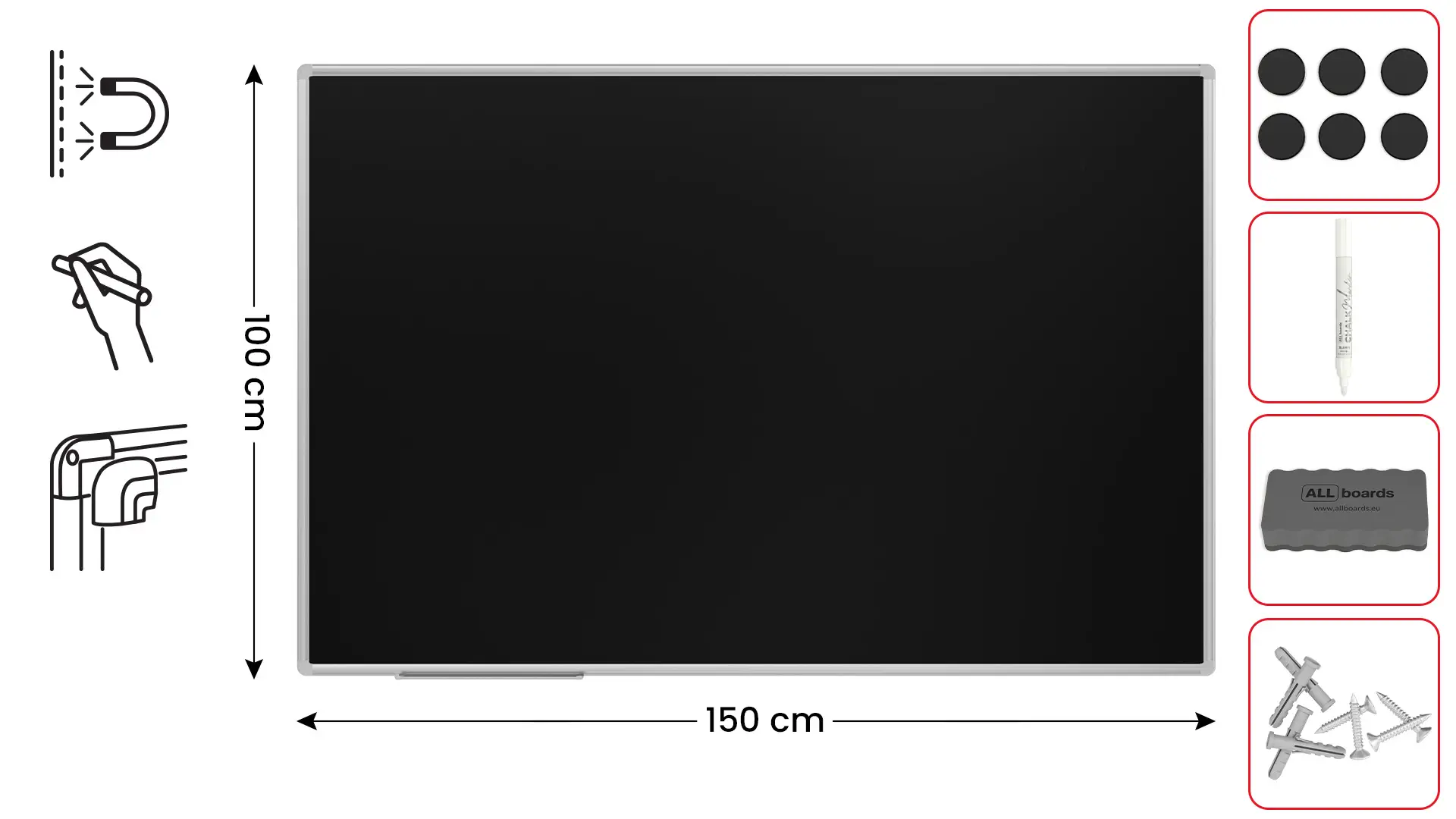 Schwarze magnetische Kreidetafel mit Alurahmen Premium EXPO 150x100cm – Bild 2