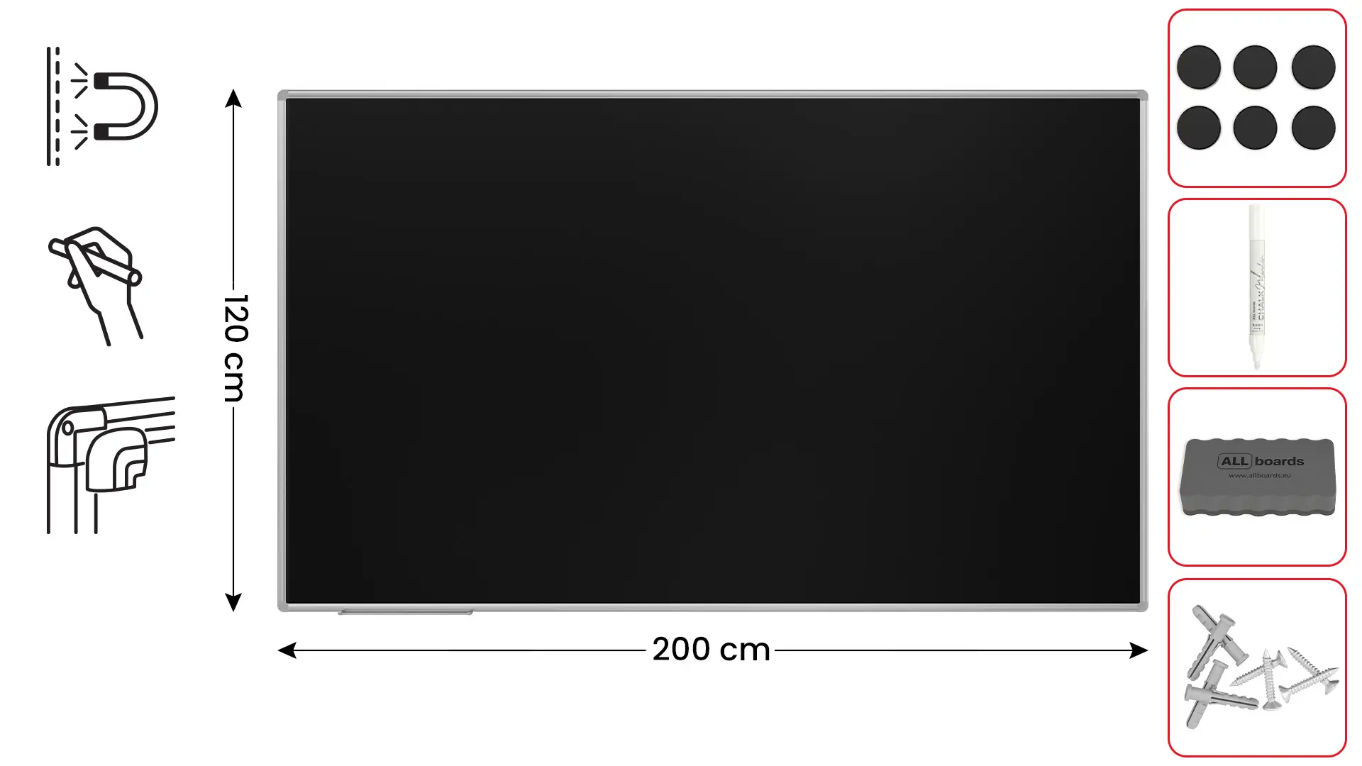 Schwarze magnetische Kreidetafel mit Alurahmen Premium EXPO 200x120cm – Bild 2