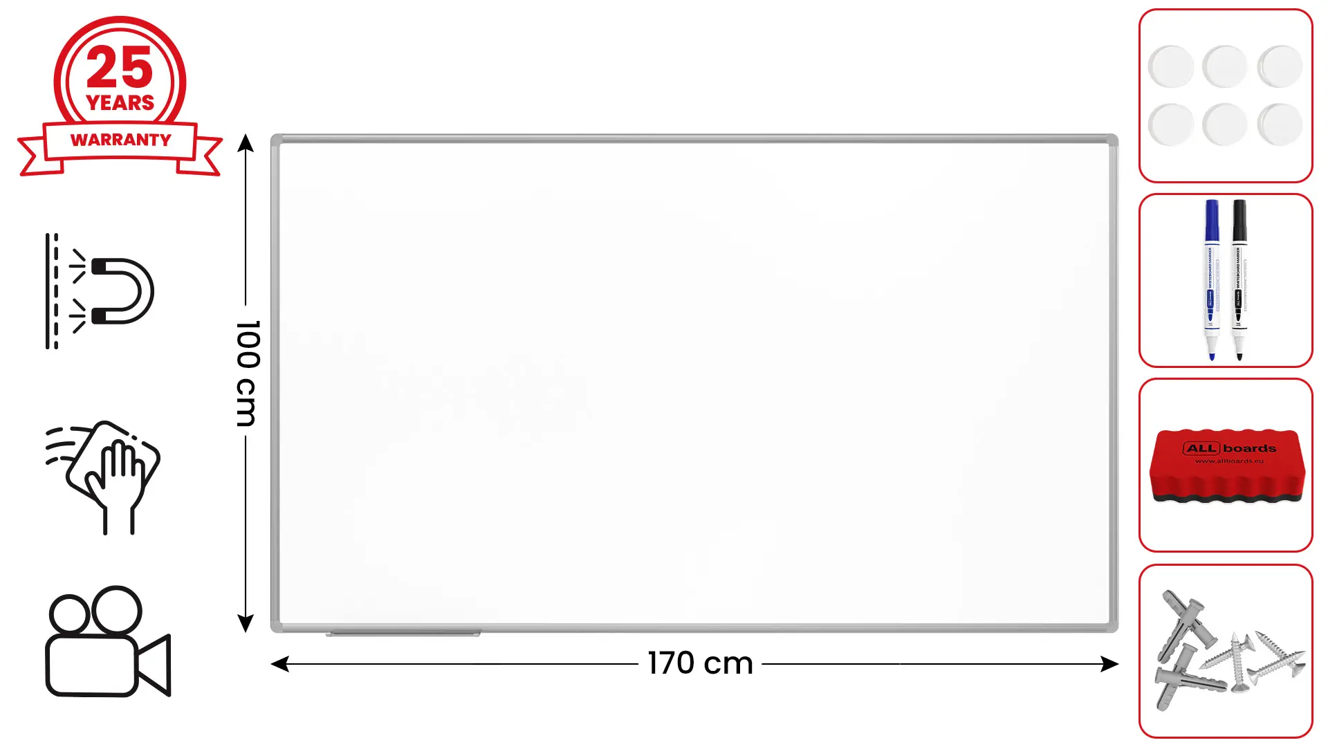 Magnetische Schreibtafel emailliert P3 - 170x100cm