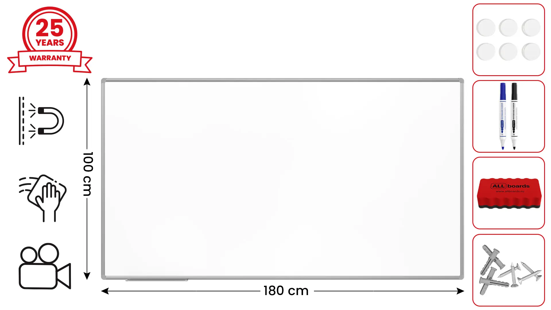 Magnetische Schreibtafel emailliert P3 - 180x100cm
