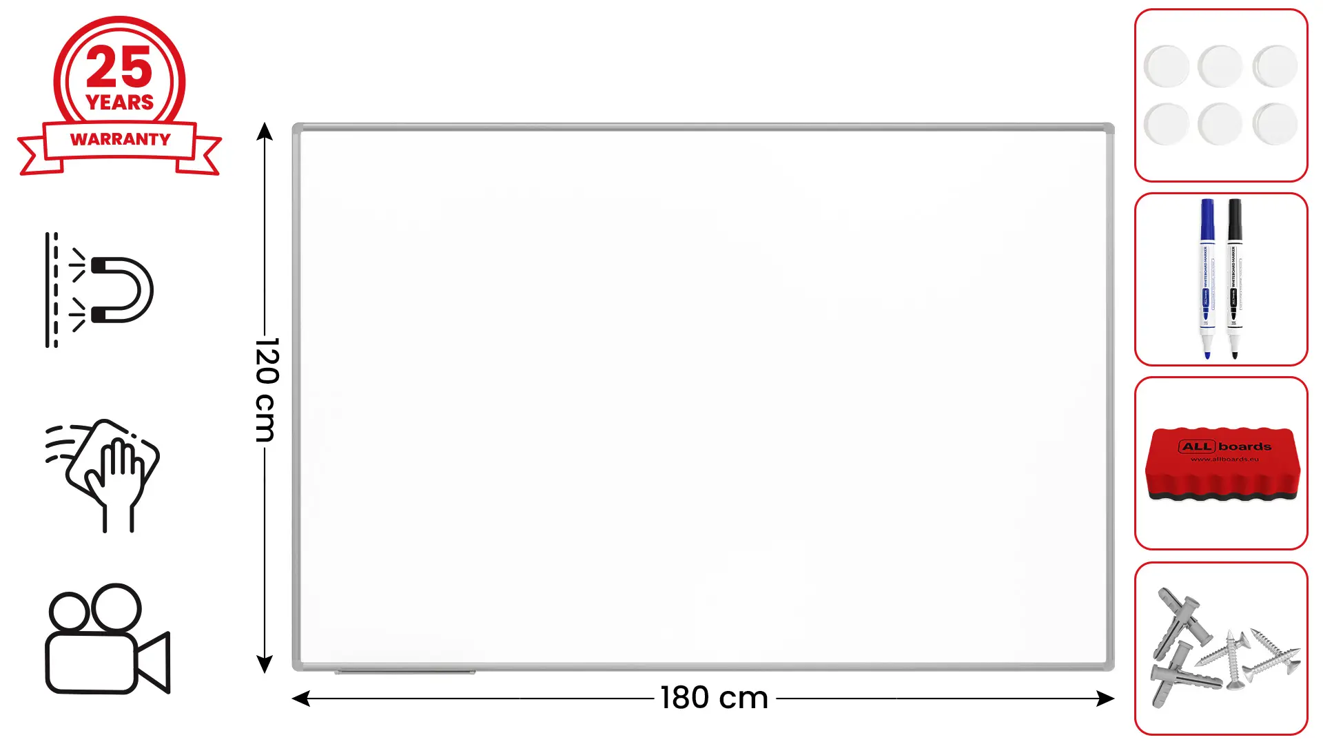 Keramiktafel, magnetisch, emaliert P3 180x120cm mit Premium EXPO Aluminiumrahmen