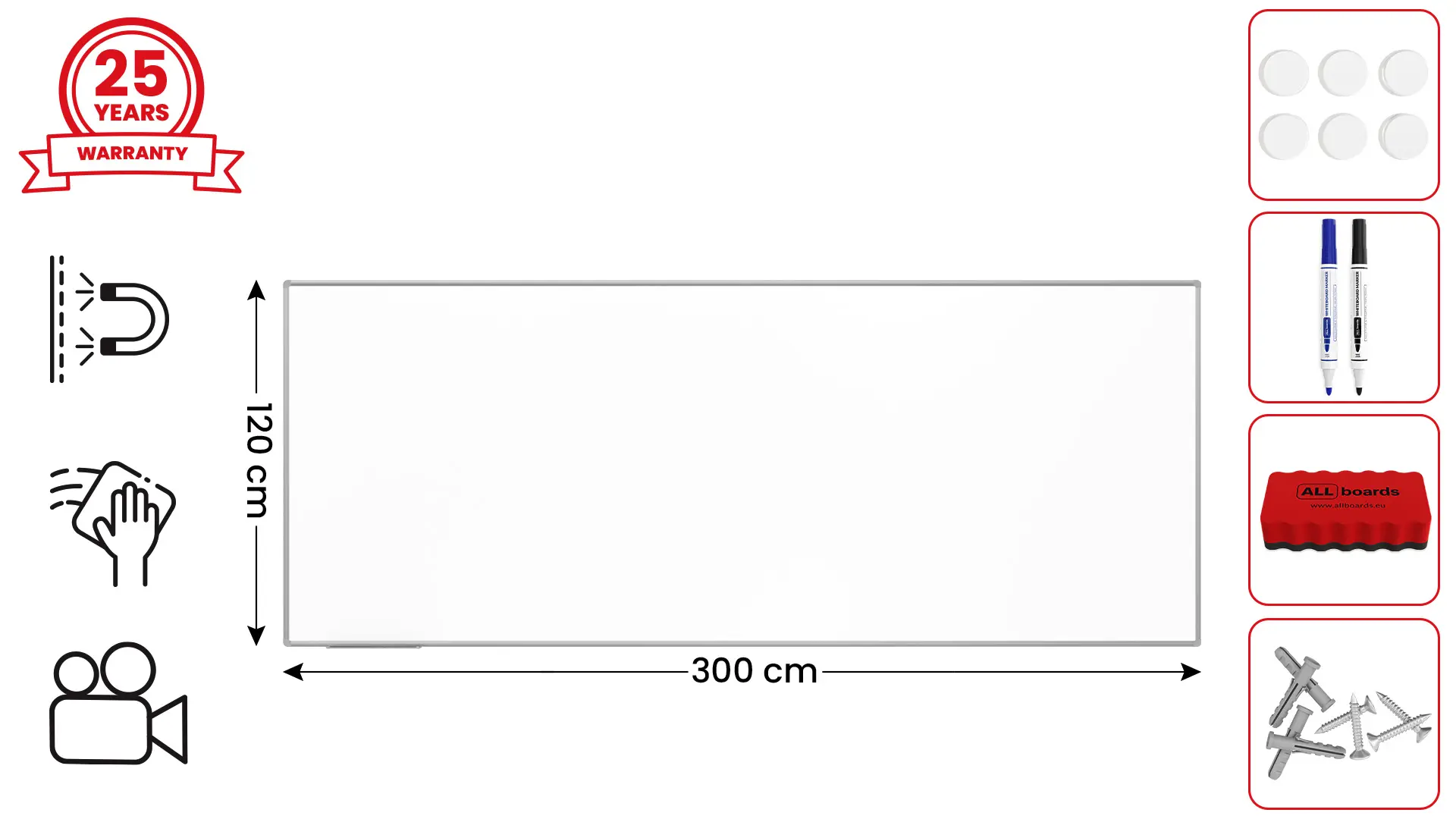 Magnetische Schreibtafel emailliert P3 - 300x120 cm