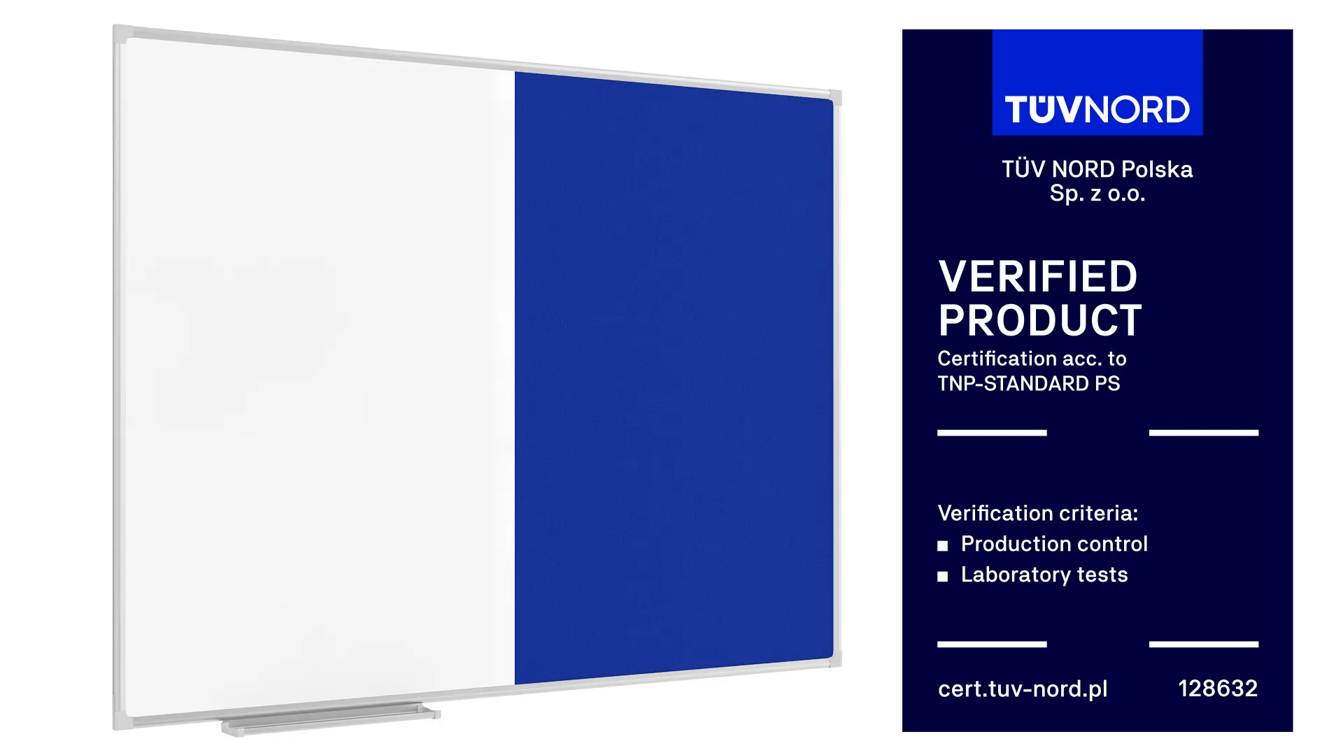 Kombitafel Whiteboard und Blau Filz-Pinnwand mit Alurahmen 120x90cm