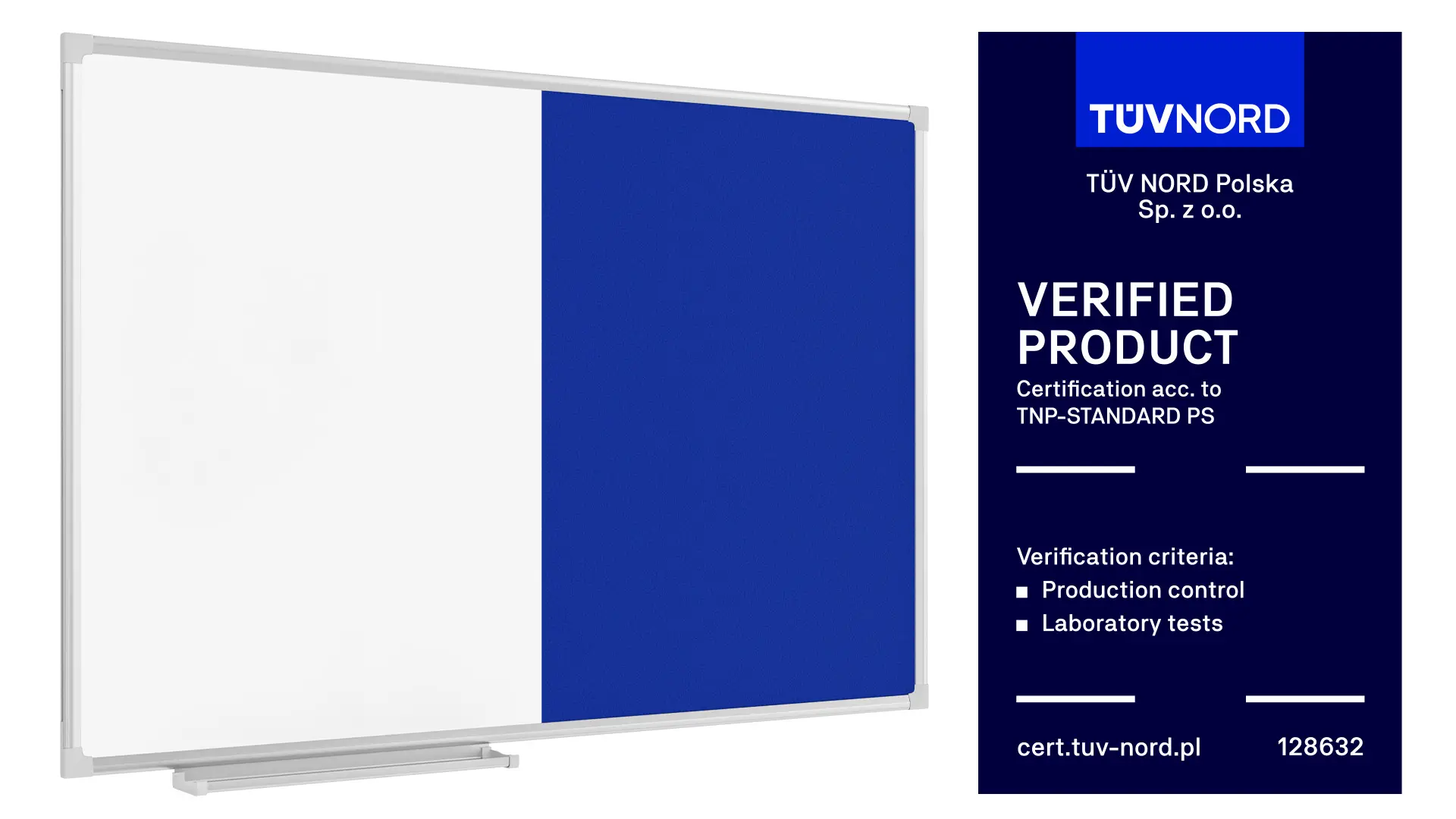 Kombitafel Whiteboard und Blau Filz-Pinnwand mit Alurahmen 90x60cm