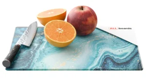 Schneidebrett aus Glas - BLAU UND GOLD 30x20 cm