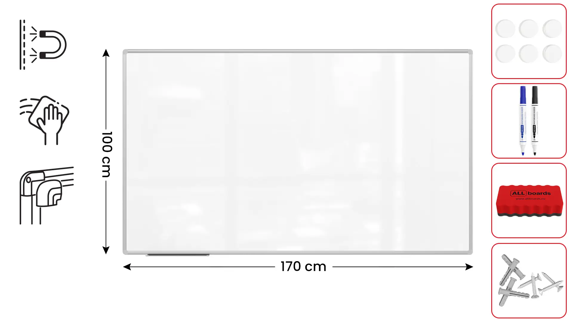 Magnetisches Whiteboard - PREMIUM EXPO Alurahmen 170x100cm + GRATIS