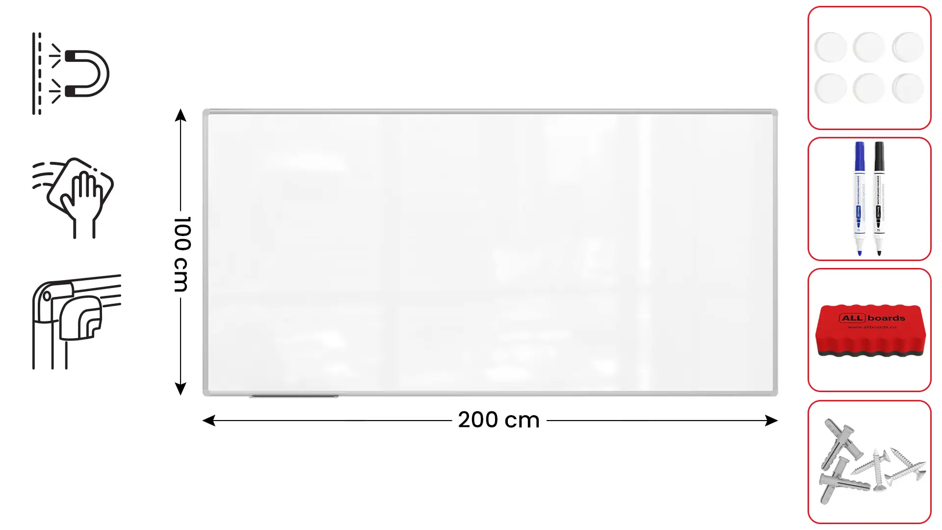 Magnetisches Whiteboard - PREMIUM EXPO Alurahmen 200x100cm + GRATIS