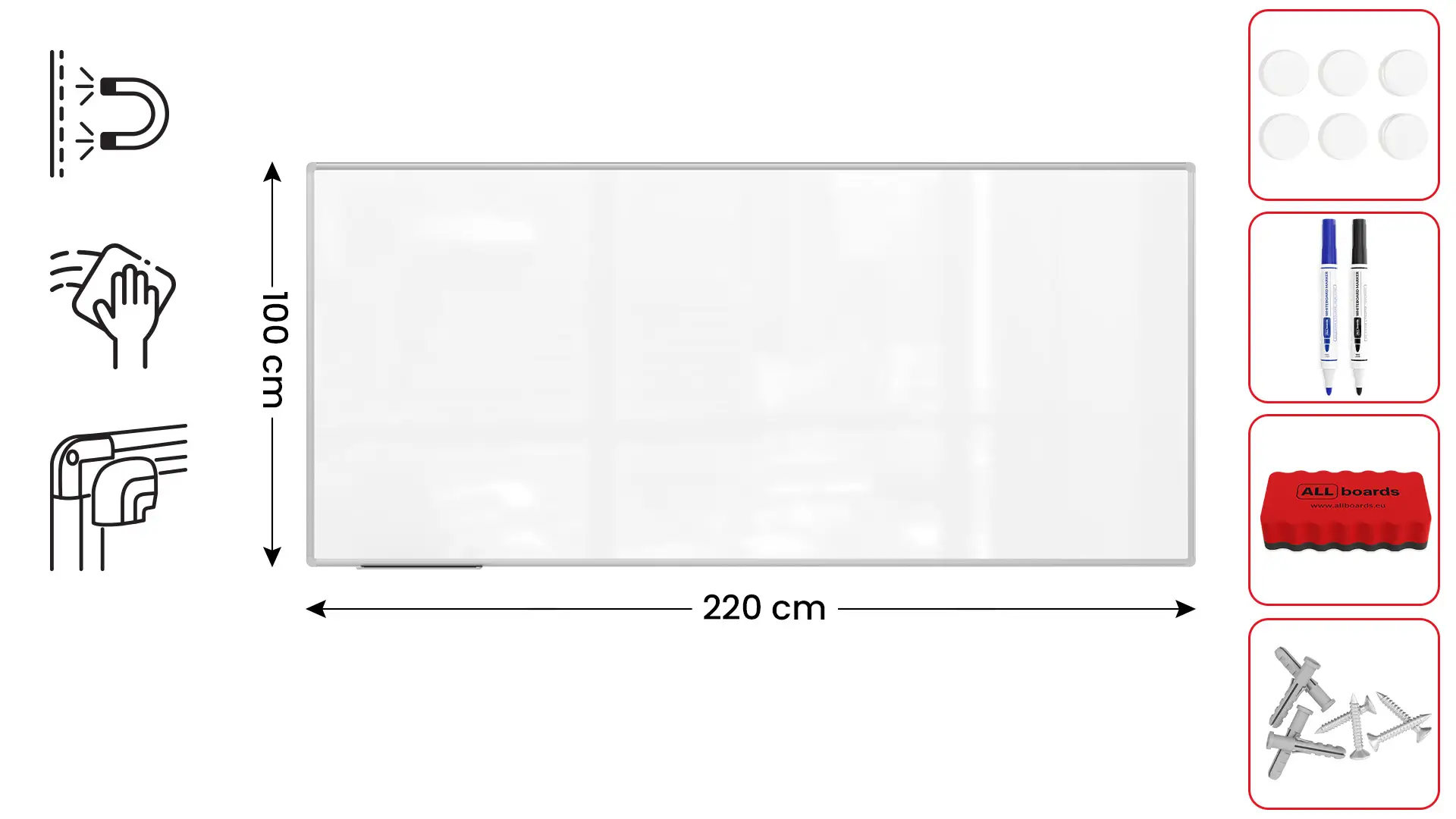 Magnetisches Whiteboard - PREMIUM EXPO Alurahmen 220x100cm + GRATIS