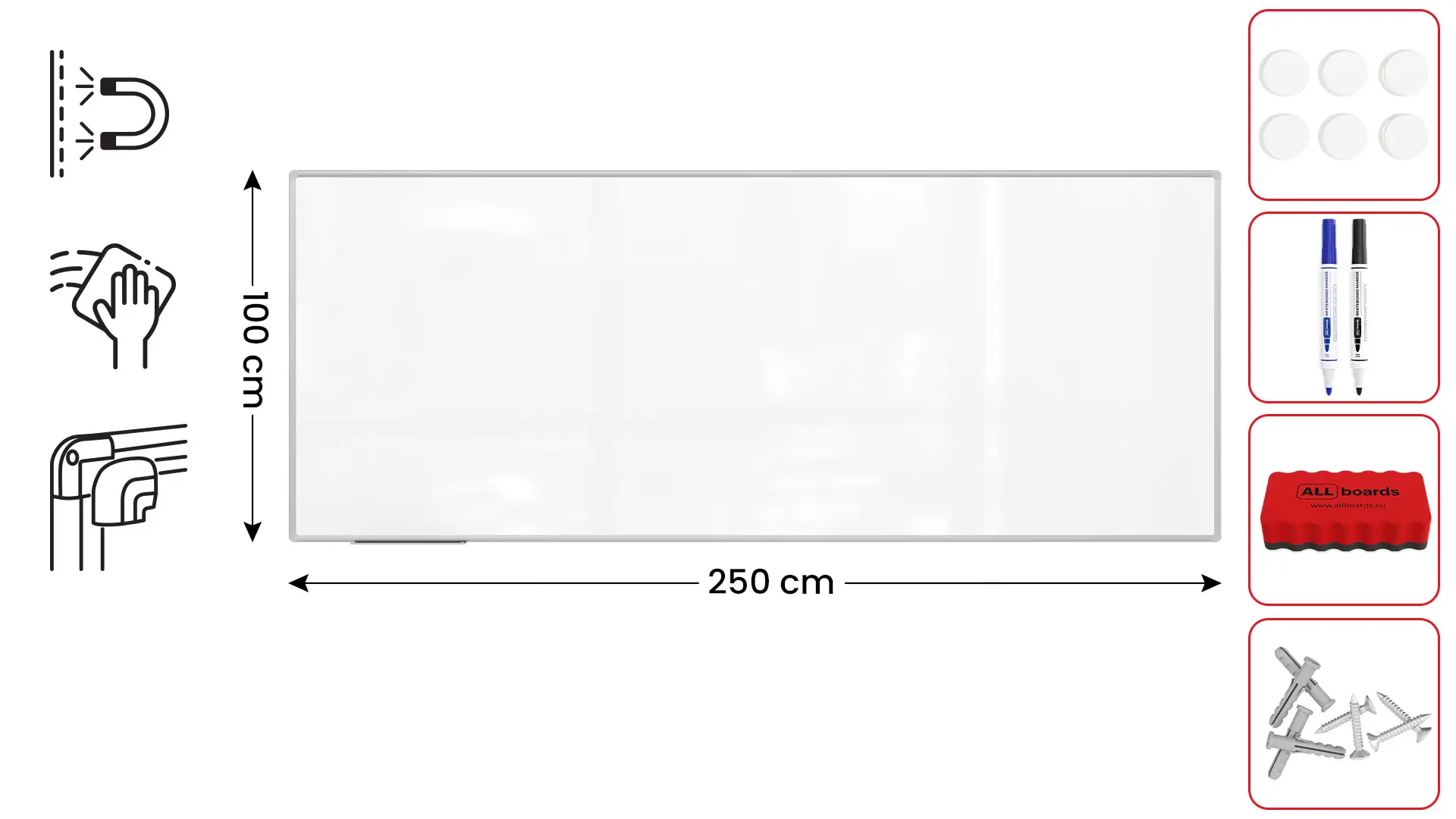 Magnetisches Whiteboard - PREMIUM EXPO Alurahmen 250x100cm + GRATIS