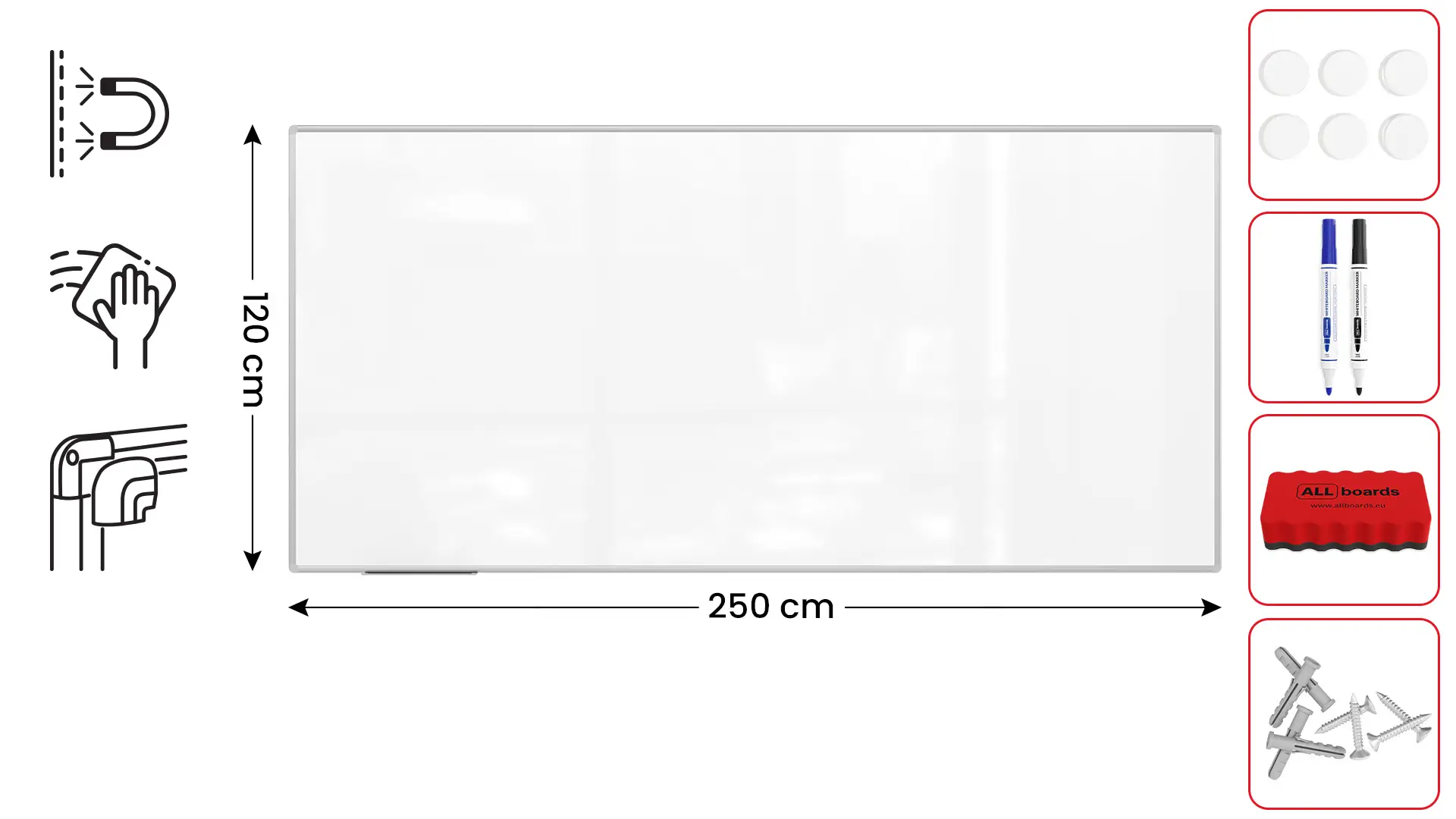 Magnetisches Whiteboard - PREMIUM EXPO Alurahmen 250x120cm + GRATIS
