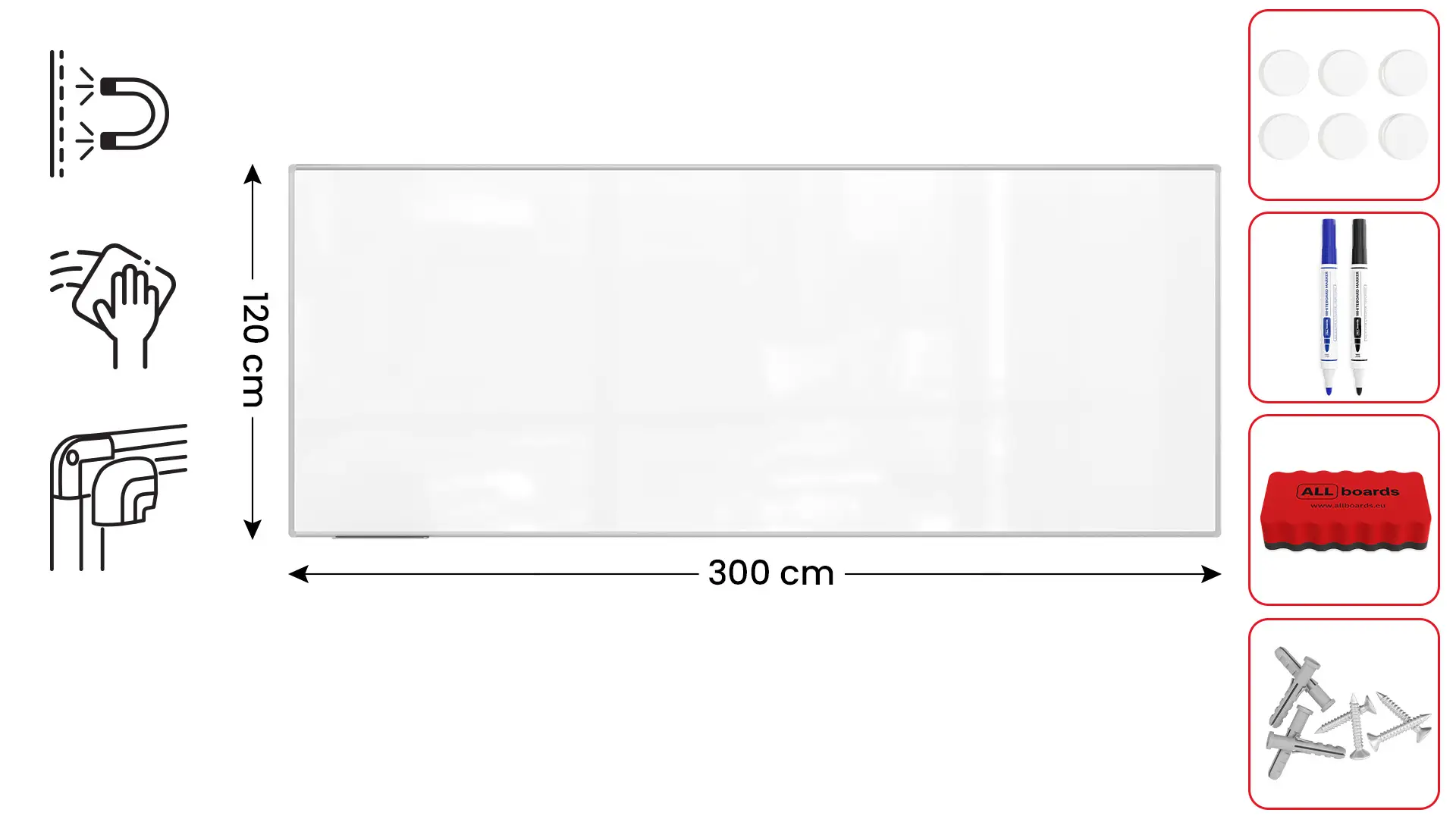 Magnetisches Whiteboard - PREMIUM EXPO Alurahmen 300x120cm + GRATIS