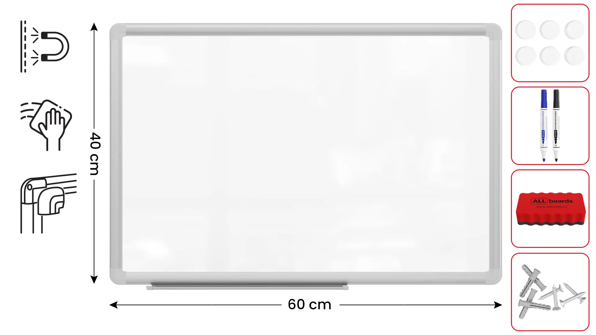 Magnetisches Whiteboard 60x40cm - PREMIUM EXPO Alurahmen + GRATIS