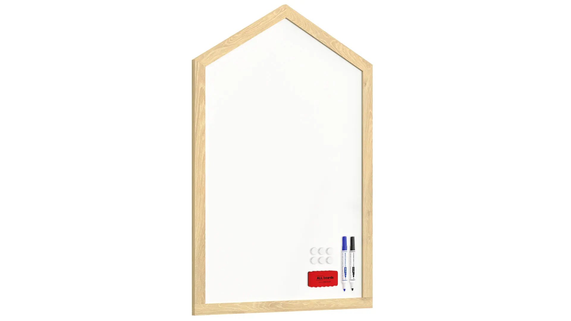 Magnettafel – Magnetisches, trocken abwischbares Whiteboard in Form eines Hauses, mit Holzrahmen