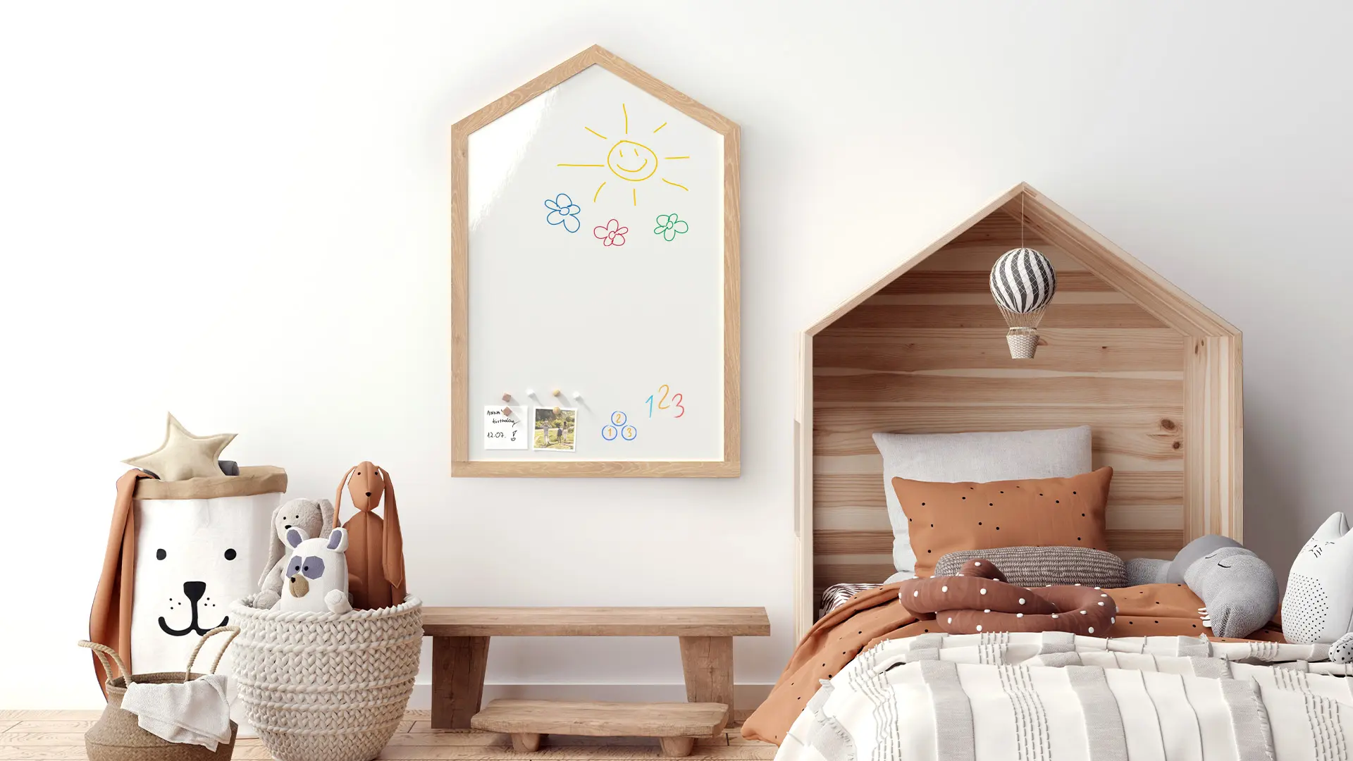 Magnettafel – Magnetisches, trocken abwischbares Whiteboard in Form eines Hauses, mit Holzrahmen – Bild 8