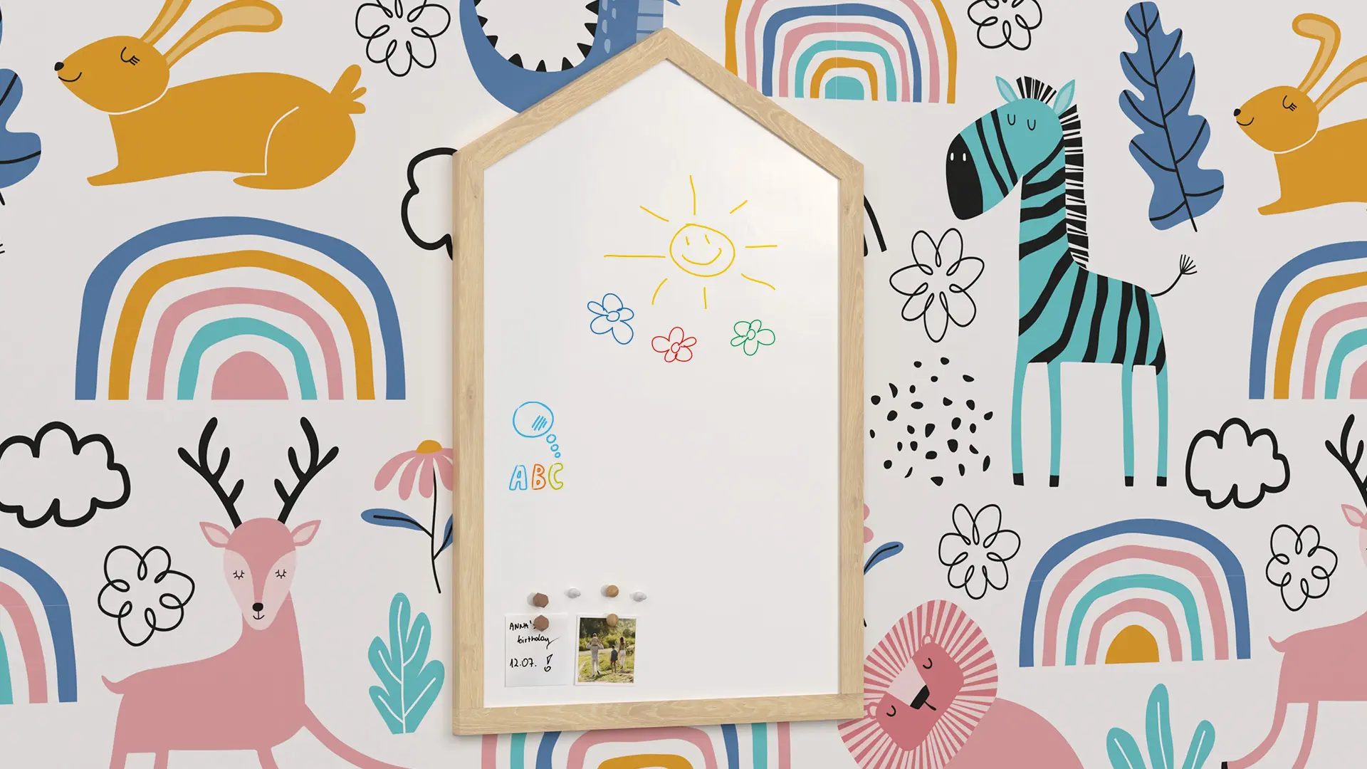 Magnettafel – Magnetisches, trocken abwischbares Whiteboard in Form eines Hauses, mit Holzrahmen – Bild 9
