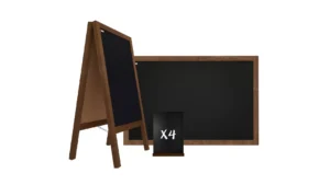 Lackiertes Holz-Set - Kundenstopper 118x61 cm, Kreidetafel 90x60 cm. Kreidetafel A5 Format 4Stk.