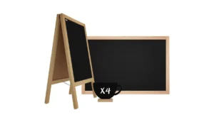 Naturholz-Set – Kundenstopper 118x61 cm, Kreidetafel 90x60 cm, Kreidetafel KAFFEEFORM 4Stk.