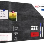 ALLboards Metallische Magnettafel GRAUES HOLZ 60x40cm MetalBoards Memoboard für jede Art von Magneten Magnetpinnwand + Zubehör-Set