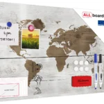 Metallische Magnettafel, MetalBoard, WELTKARTE HELL 60×40 cm + GRATIS Zubehörset