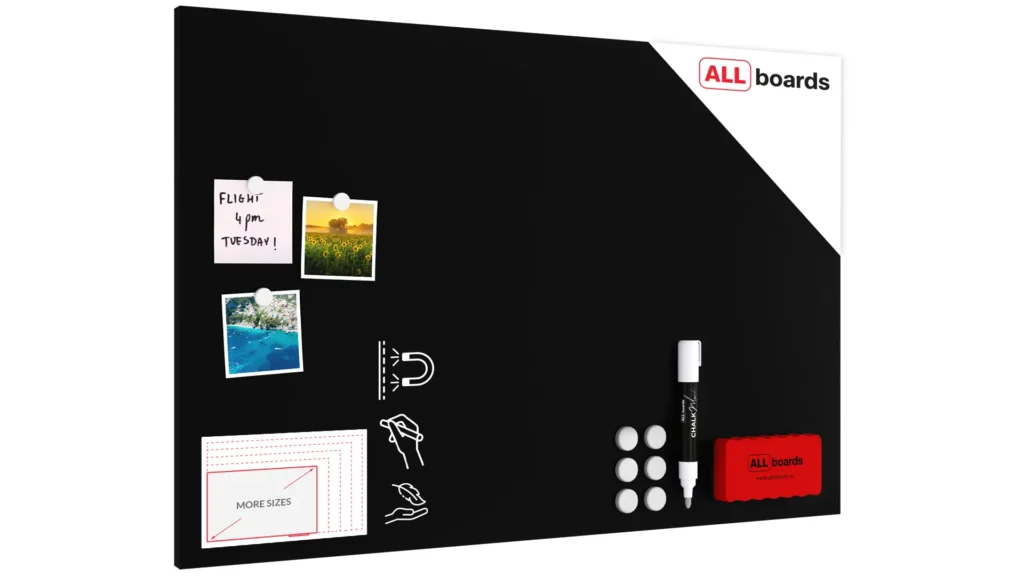 MetalBoard mit Kreideoberfläche 90x60cm + Zubehör-Set