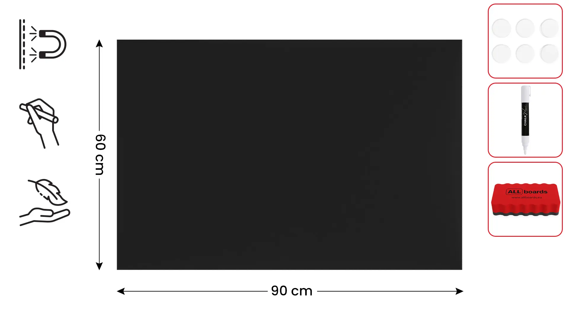 MetalBoard mit Kreideoberfläche 90x60cm + Zubehör-Set