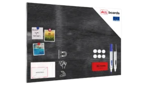 Metallische Magnettafel GRAUES HOLZ 90x60cm MetalBoards Memoboard für jede Art von Magneten Magnetpinnwand + Zubehör-Set