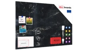 Metallische Magnettafel SCHWARZER MARMOR 60x40cm MetalBoards Memoboard für jede Art von Magneten Magnetpinnwand + Marker, 10 Magnete und Schwamm