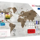 Metallische Magnettafel, MetalBoard, WELTKARTE HELL 90x60 cm + GRATIS Zubehörset