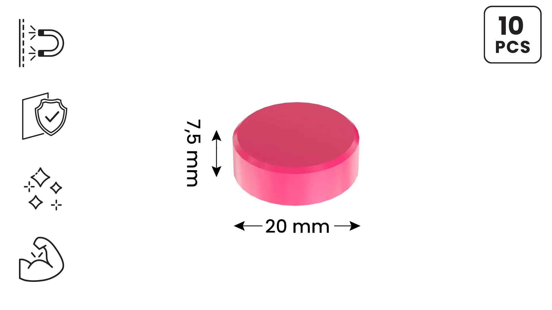 Magnete für Whiteboards, 20 mm – 10 Stück, ROSA – Bild 2