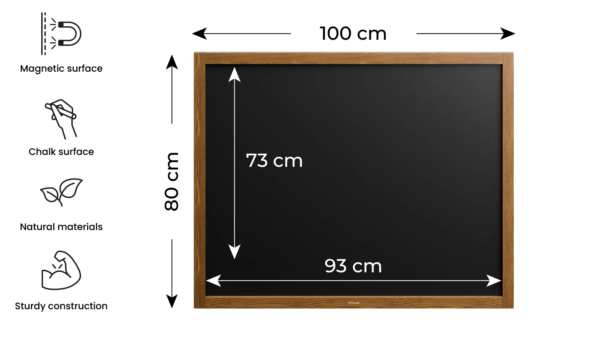 Schwarze magnetische Kreidetafel mit Holzrahmen 100x80cm