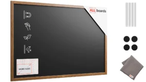 Magnetische Kreidetafel, wasserfest, 150 x 100 cm, Holzrahmen – Dunkelbraun + Zubehör