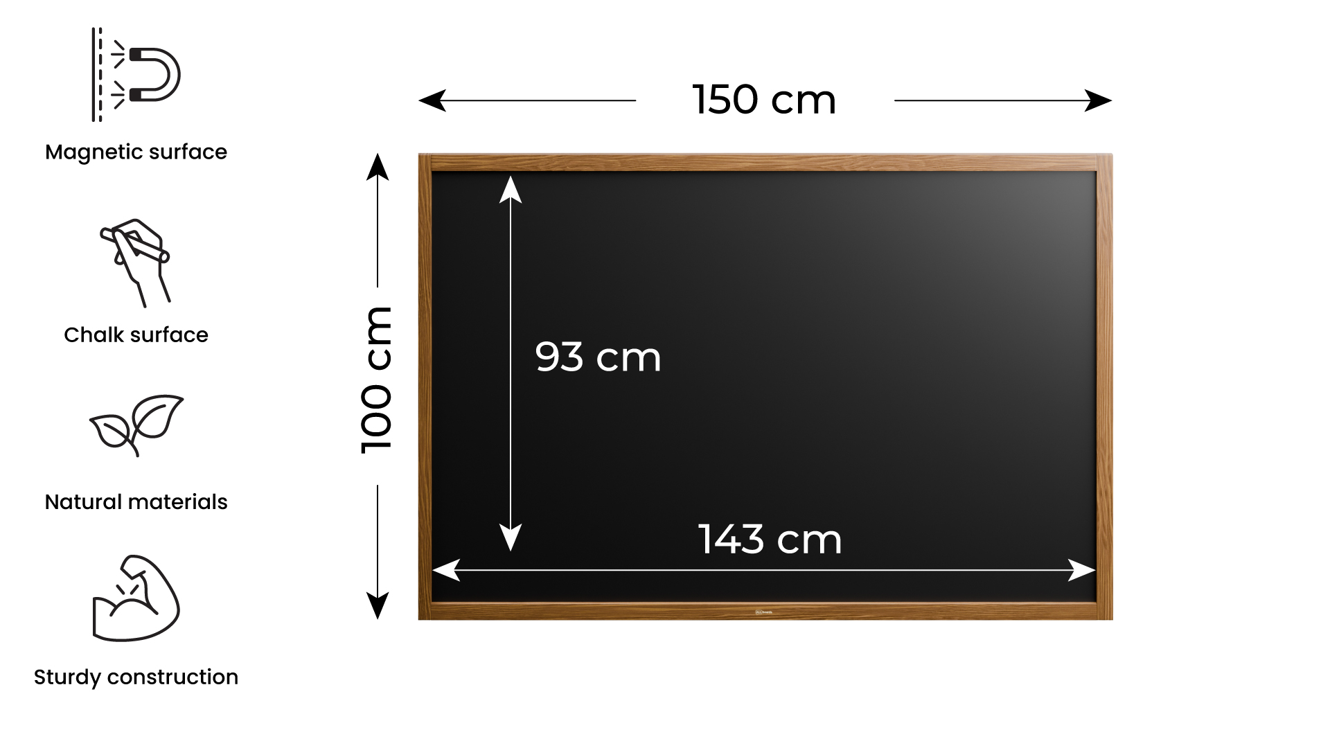 Schwarze magnetische Kreidetafel mit Holzrahmen 150x100cm
