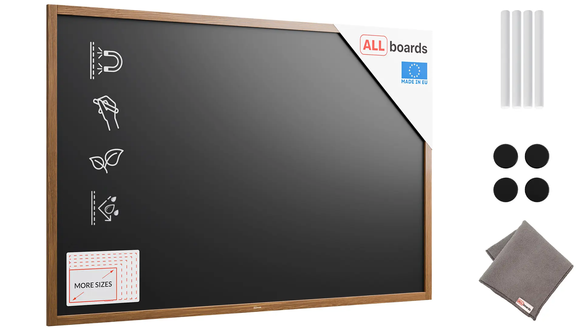 Magnetische Kreidetafel, wasserfest, 180 x 120 cm, Holzrahmen – Dunkelbraun + Zubehör