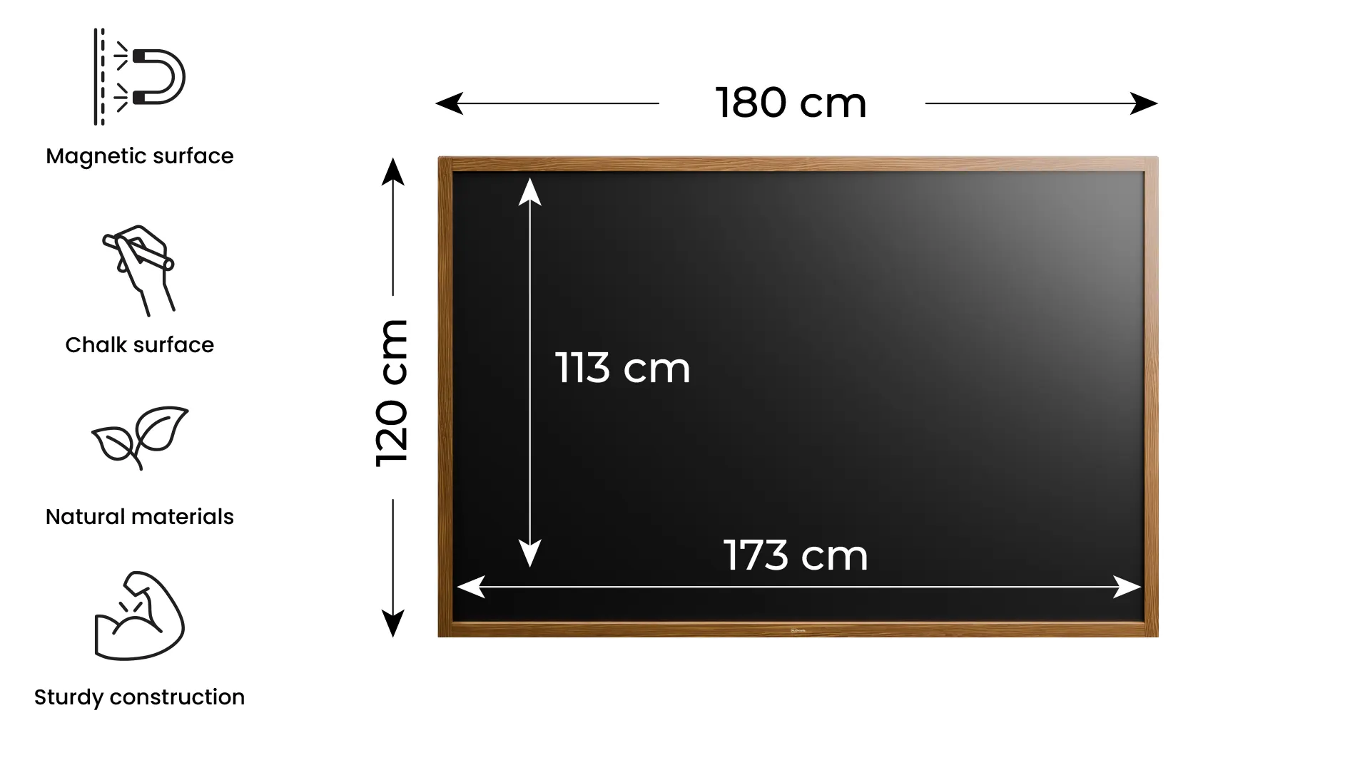 Schwarze magnetische Kreidetafel mit Holzrahmen 180x120cm