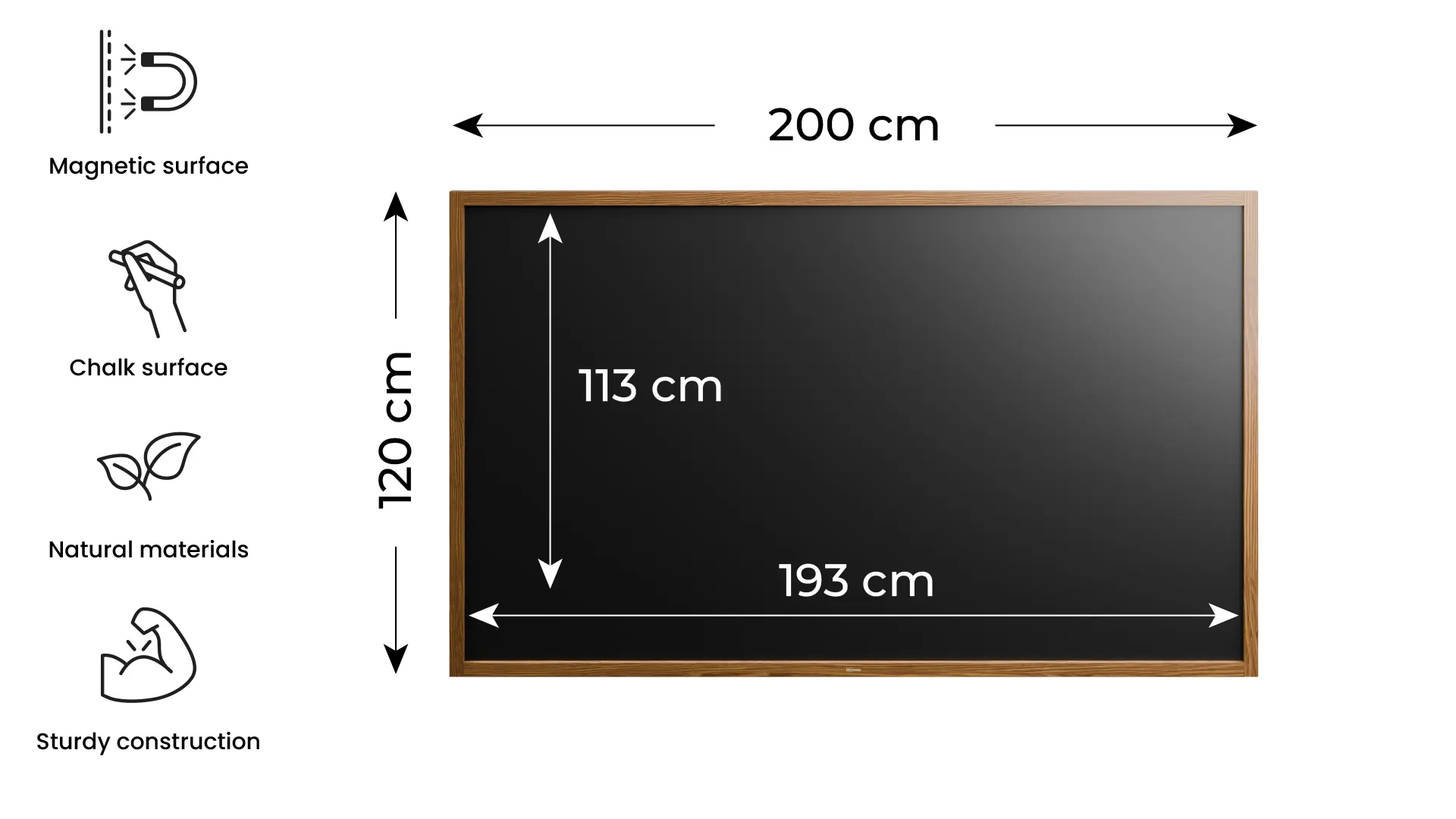 Schwarze magnetische Kreidetafel mit Holzrahmen 200x120cm