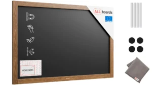 Magnetische Kreidetafel, wasserfest, 90 x 60 cm, Holzrahmen – Dunkelbraun + Zubehör