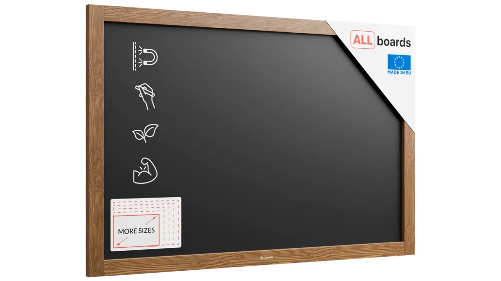 Schwarze magnetische Kreidetafel mit Holzrahmen 90x60cm