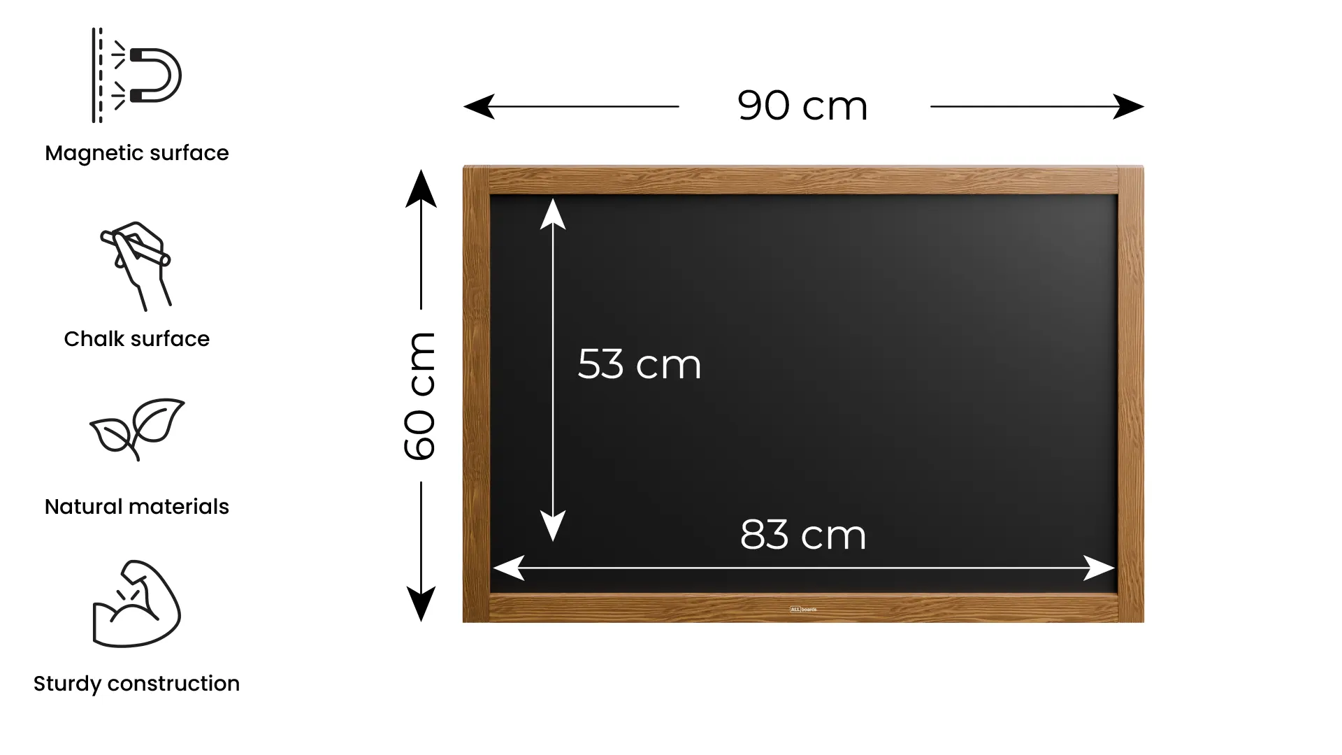 Schwarze magnetische Kreidetafel mit Holzrahmen 90x60cm